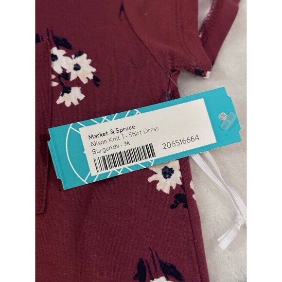 MARKET & SPRUCE Floral Pocket T Shirt Dress Ladies Medium Burgundy Alison Knit - Picture 3 of 6